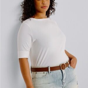 Women’s Lauren Ralph Lauren Top White 3/4 Cuffed Sleeve Zipper One Shoulder 3X